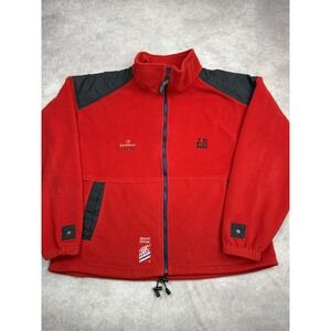 Tenson Fleece Jacket Mens 54 Red Full Zip Ski Pool Norway‎ Norges Skiforbund 90s